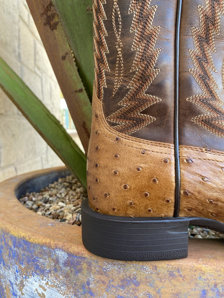 Men's Western Boot in Tan/Yellow Ostrich & Brown Full Grain Leather - 10040281 - Blair's Western Wear Marble Falls, TX