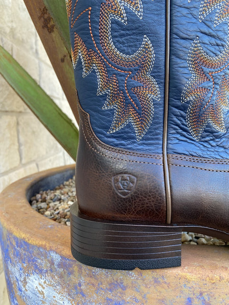 Men's Western Ariat Boot in Blue & Chocolate W/ Round Toe - 10038366 - Blair's Western Wear Marble Falls, TX