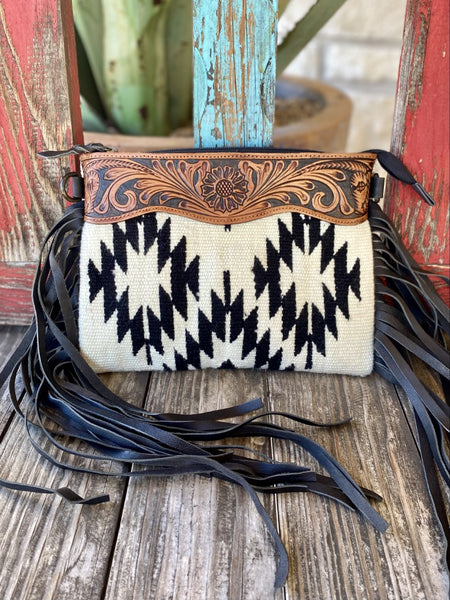 Ladies Western Tooled & Woven Aztec Purse w/ Fringe - ADBGZ184Q - Blair's Western Wear Marble Falls, TX