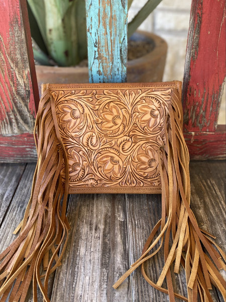 Women's Leather Tooled Purse W/ Fringe Sides - ADBG324A - Blair's Western Wear Marble Falls, TX