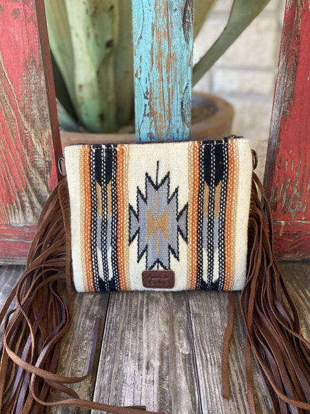 Ladies Aztec Woven Purse W/ Tooled Top & Fringe Sides - ADBG236AA - Blair's Western Wear Marble Falls, TX