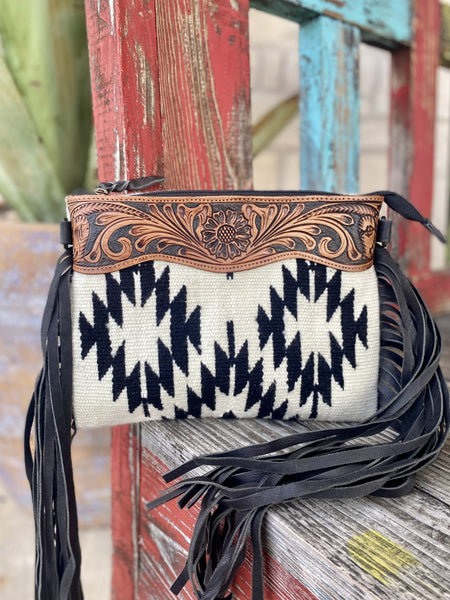 Ladies Western Tooled & Woven Aztec  Purse w/ Fringe -  ADBGZ184Q - Blair's Western Wear Marble Falls, TX 