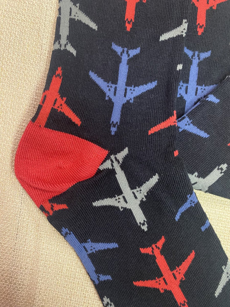 Men's Bamboo Socks With Airplanes in Black/Grey/Red - MBN1927 - Blair's Western Wear Marble Falls, TX