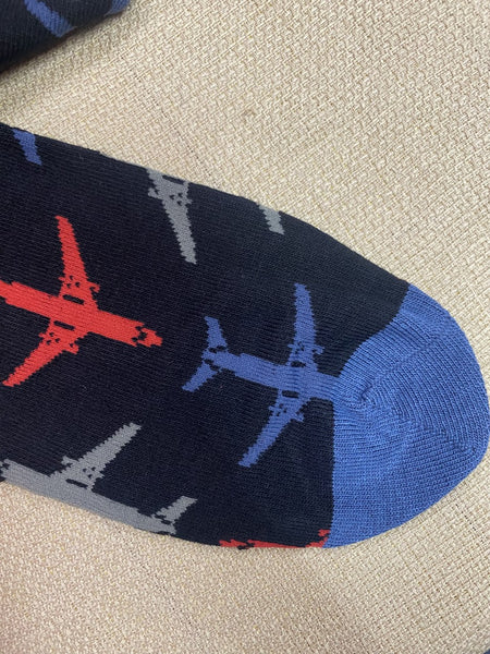 Men's Bamboo Socks With Airplanes in Black/Grey/Red - MBN1927 - Blair's Western Wear Marble Falls, TX