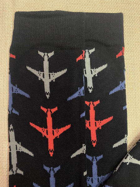 Men's Bamboo Socks With Airplanes in Black/Grey/Red - MBN1927 - Blair's Western Wear Marble Falls, TX