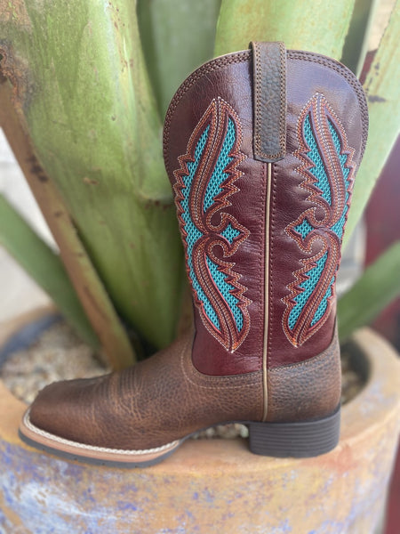 Ladies Ariat Square Toe Boot in Wine/Turquoise/Brown W/ Vent-Tek Technology - 10040410 - Blair's Western Wear Marble Falls, TX